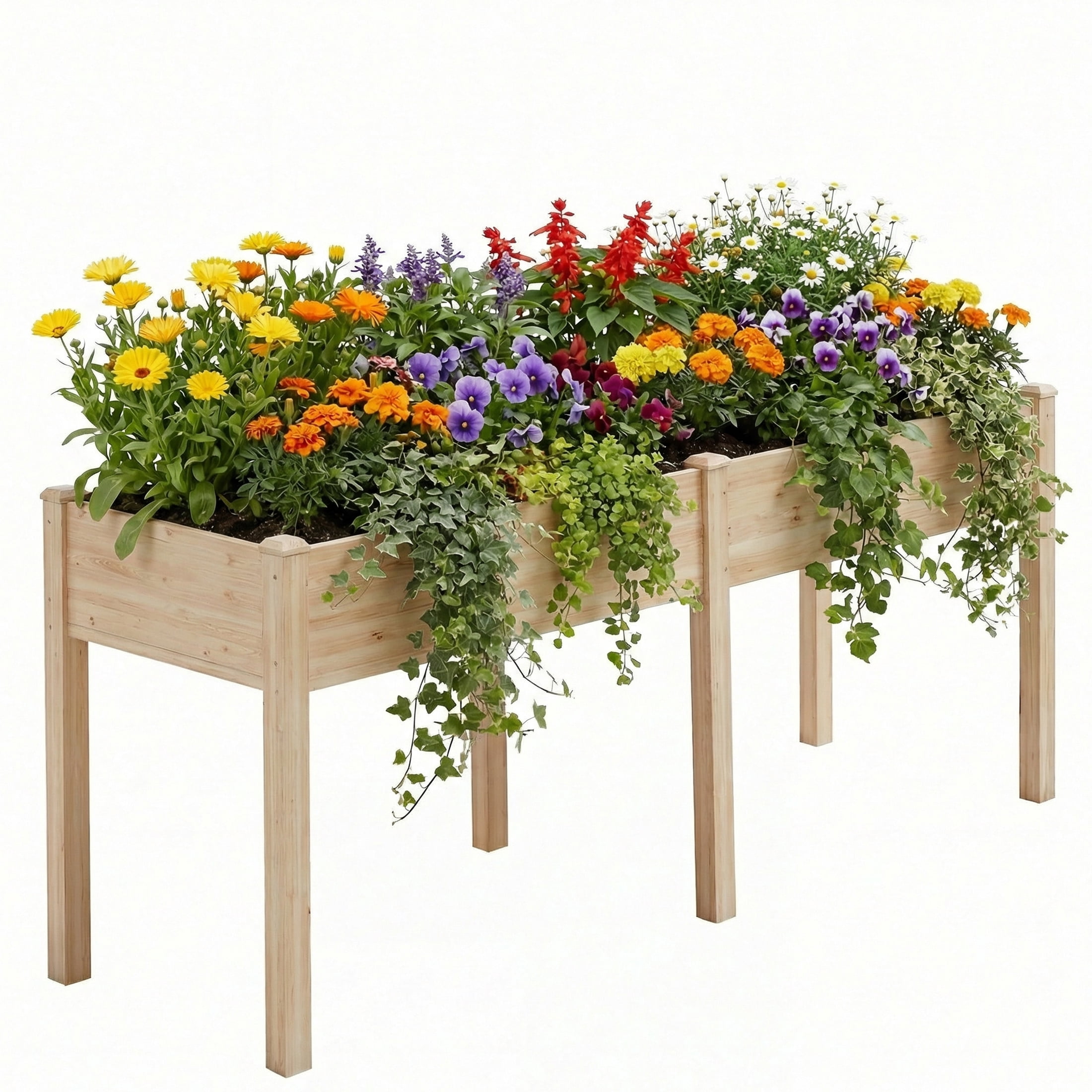 CONCETTA Wooden Raised Garden Bed - Elevated Planter Box with Drainage & Liner, 72" x 23" x 30" for Backyard/Patio/Balcony (Natural)