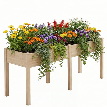CONCETTA Wooden Raised Garden Bed - Elevated Planter Box with Drainage & Liner, 72" x 23" x 30" for Backyard/Patio/Balcony (Natural)
