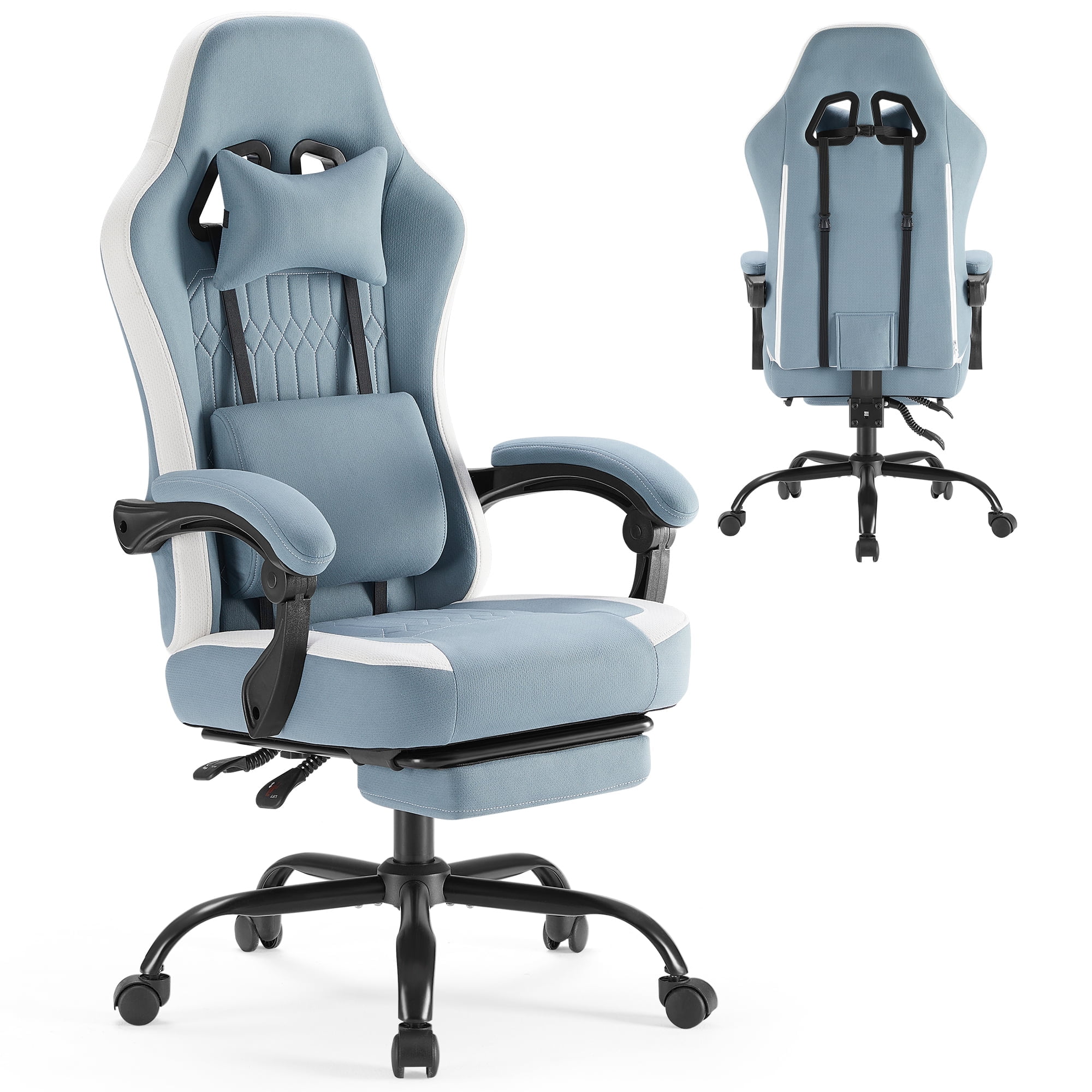 CONCETTA Gaming Chair with High Backrest, Ergonomic Adjustable Rotating Office Chair, Blue