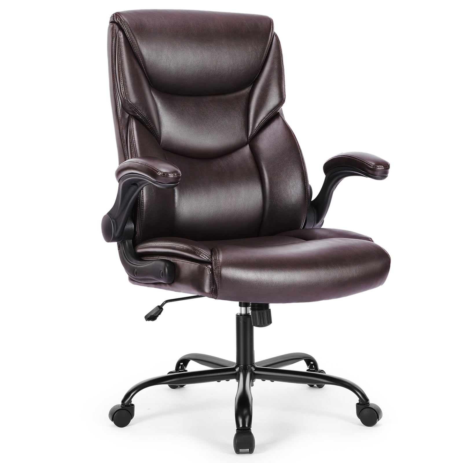 CONCETTA High-Back PU Leather Ergonomic Desk Chair – Adjustable Lumbar Support, Padded Seat, Swivel & Rolling Base,Brown