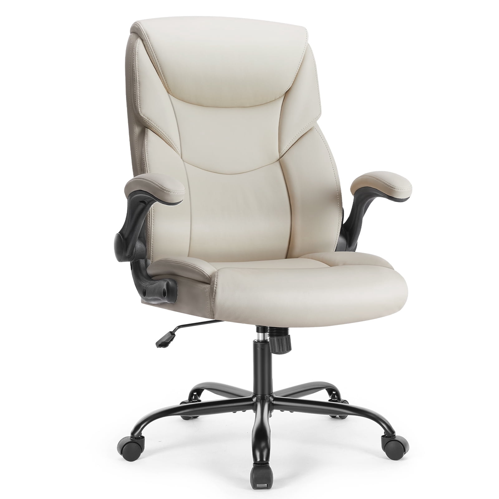 CONCETTA High-Back PU Leather Ergonomic Desk Chair – Adjustable Lumbar Support, Padded Seat, Swivel & Rolling Base,White