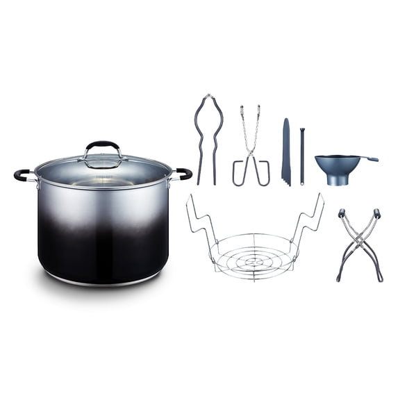 CONCORD 20 Quart Stainless Steel Canning Pot Set. Includes Canning Rack, Tongs, Jar Lifter, Funnel, Wrench, Lid Lifter, Mixer/Measurer (Induction Compatible) Onyx