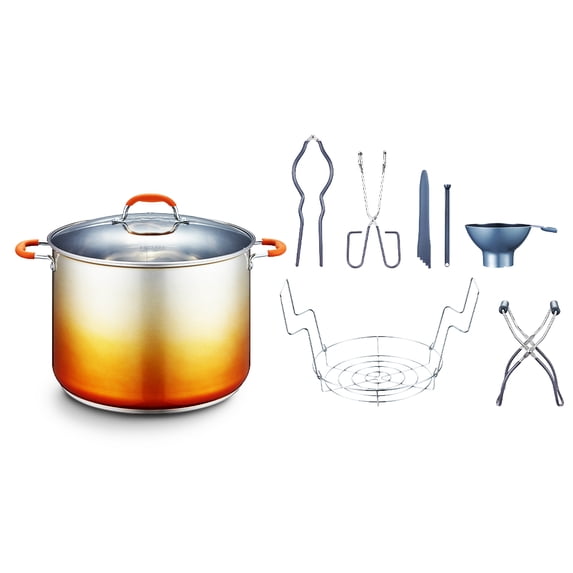 CONCORD 20 Quart Stainless Steel Canning Pot Set. Includes Canning Rack, Tongs, Jar Lifter, Funnel, Wrench, Lid Lifter, Mixer/Measurer (Induction Compatible) Marigold