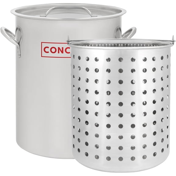 CONCORD 42 QT Stainless Steel Stock Pot w/Basket. Heavy Kettle. Cookware for Boiling (42)