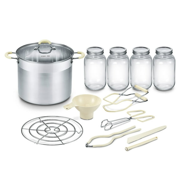 CONCORD CAN-IT Stainless Steel Canning Pot Set. Includes Canning Rack, Mason Jars, Tongs, Jar Lifter, Funnel, Wrench, Lid Lifter, Mixer/Measurer (Induction Compatible)