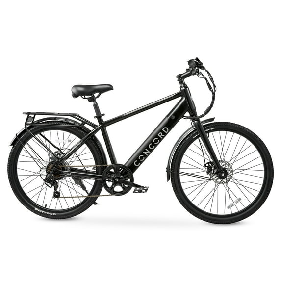 Concord 26" Step-Over Electric Bike, 36V, Class 2, Steel, Weighs 74 Pounds, Black, Fits Riders 5'2"-5'10", Adult, Unisex