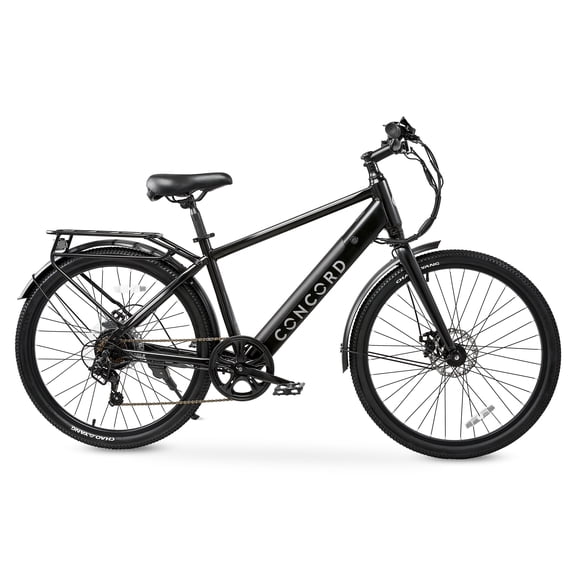 Concord 26" Step-Over Electric Bike, 36V, Class 2, Steel, Weighs 74 Pounds, Black, Fits Riders 5'2"-5'10", Adult, Unisex