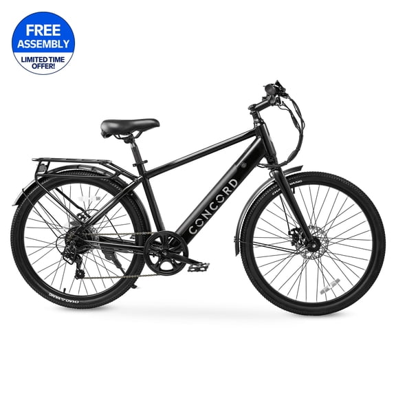 Concord Commutr 26" Class 2 Electric Bike, 350W Rear Hub Motor, Black, Fits Riders 5 ft 2 in-5 ft 10 in