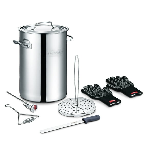 CONCORD Heavy Duty Stainless Steel Turkey Fryer Kit with Rack, Slicer, Hook, Thermometer, and Heat Proof Gloves