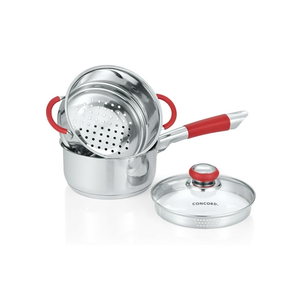 CONCORD Stainless Steel SIMPLE POUR Saucepan with Steamer Tier (2 Quart)