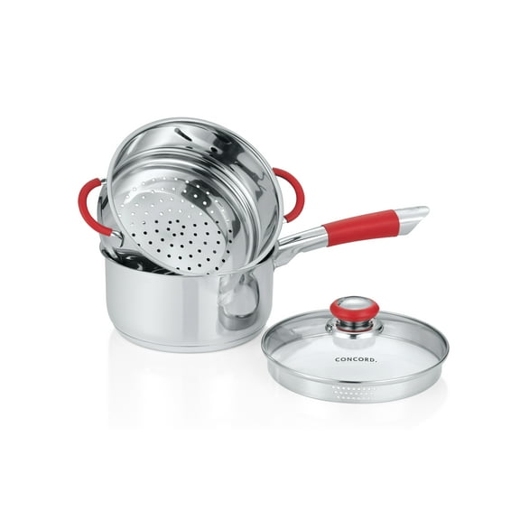 CONCORD Stainless Steel SIMPLE POUR Saucepan with Steamer Tier (3 Quart)