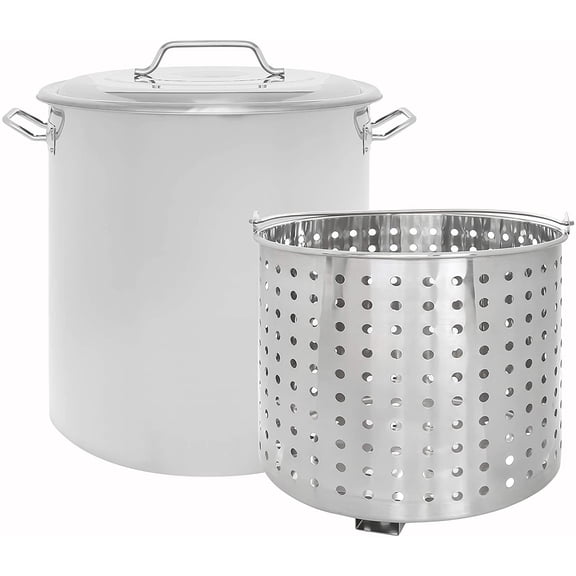 CONCORD Stainless Steel Stock Pot w/Steamer Basket. Cookware great for boiling and steaming (120 Quart)