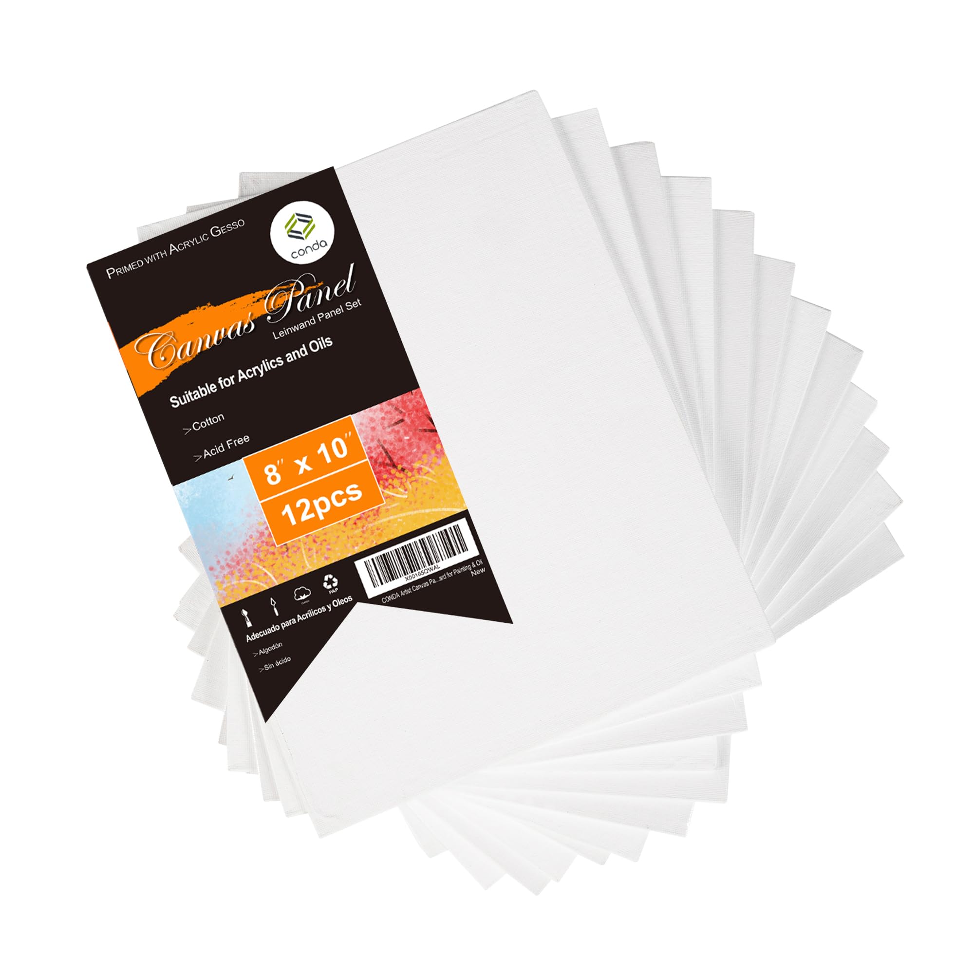 CONDA Canvas Boards for Painting, 8 x 10 inch, 12 Pack, 100 Cotton