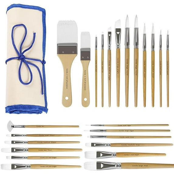 CONDA Paint Brushes Set of 24 Different Shapes Professional Painting Brushes for Oil, Acrylic Canvas and Watercolor Painting (White)