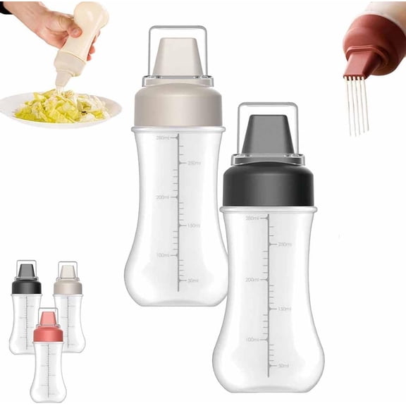 CONDIMENT SQUEEZE SPRAY BOTTLE, FIVE-HOLE, 11.8 OZ, with REMOVABLE LABEL and DUST COVER, TRANSPARENT and PRECISE, SUITABLE for BBQ and KITCHEN USE.