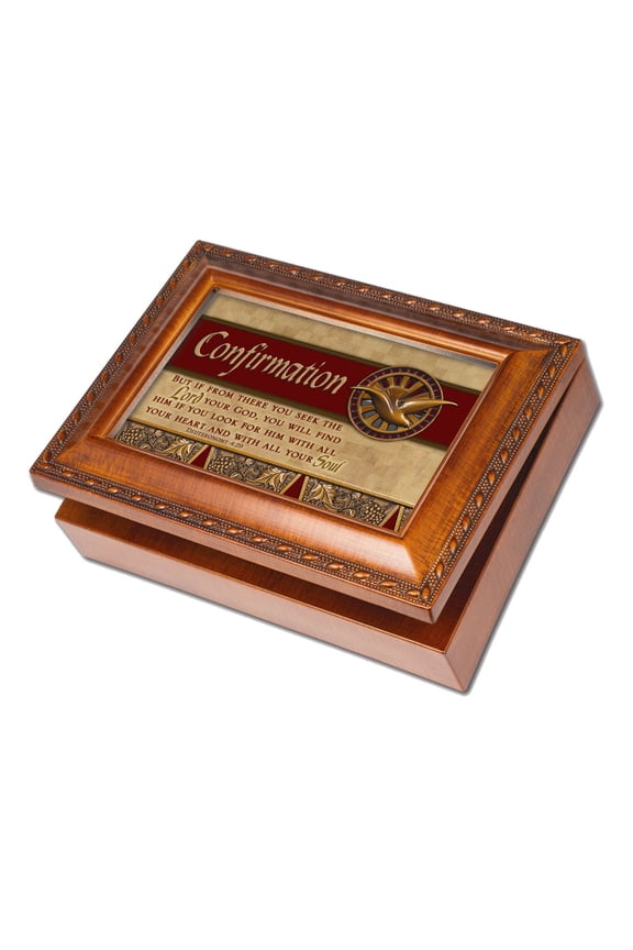 CONFIRMATION Musical Woodgrain Resin Jewelry Keepsake Box (Plays How Great Thou Art) QGM11582