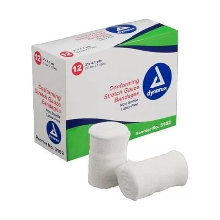 CONFORMING STRETCH GAUZE BANDAGES 4" NON-STERILE 12 ROLLS MS35440 DYNAREX