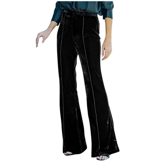 CONFREE Casual Pants for Women Wide Leg Suede Flared Pants for Women Elastic Waist Solid Color Warm Fall Winter Trousers With Pocket