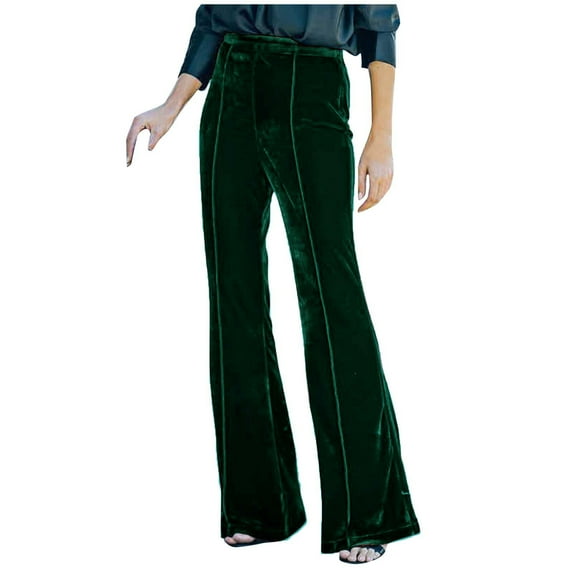 CONFREE Casual Pants for Women Wide Leg Suede Flared Pants for Women Elastic Waist Solid Color Warm Fall Winter Trousers With Pocket