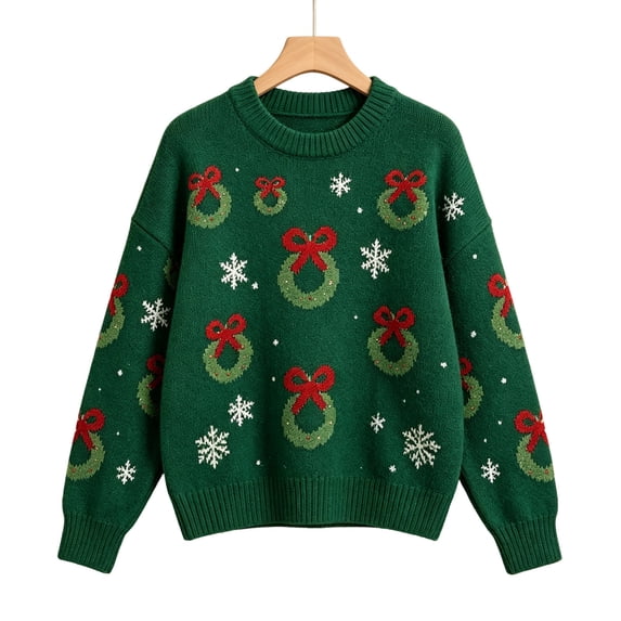 CONFREE Christmas Girls Long Sleeve Sweaters Crew Neck Xmas Tree Embroidery Warm Warm Fall Winter Knit Sweater for Kids
