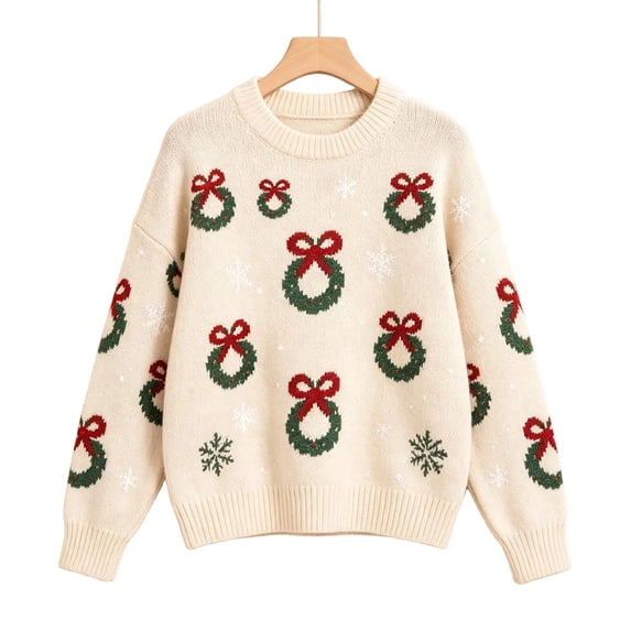 CONFREE Christmas Girls Long Sleeve Sweaters Crew Neck Xmas Tree Embroidery Warm Warm Fall Winter Knit Sweater for Kids
