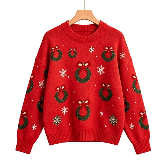 CONFREE Christmas Girls Long Sleeve Sweaters Crew Neck Xmas Tree Embroidery Warm Warm Fall Winter Knit Sweater for Kids