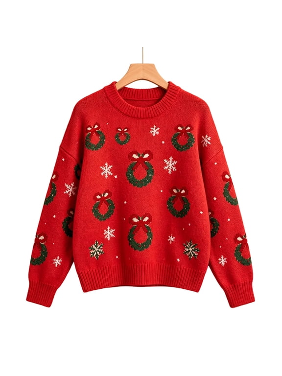 Christmas Girls Long Sleeve Sweaters Crew Neck Xmas Tree Embroidery Warm Warm Fall Winter Knit Sweater for Kids