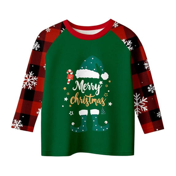 CONFREE Christmas Girls Long Sleeve Tshirts Crew Neck Xmas Letter Graphic Casual T-Shirt for Kids