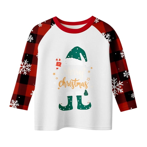 CONFREE Christmas Girls Long Sleeve Tshirts Crew Neck Xmas Letter Graphic Casual T-Shirt for Kids