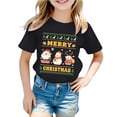 thumbnail image 1 of CONFREE Christmas Girls Short Sleeve Tshirts Crew Neck Santa Claus Graphic Casual Xmas T-Shirt for Kids, 1 of 3