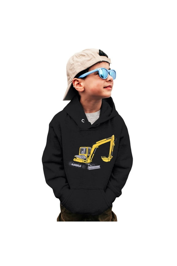 Cute Hoodie For Boy Long Sleeve Boys Pullover Hoodies Cartoon Excavator Warm Fall Winter Hooded Sweatshirt