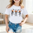 thumbnail image 1 of CONFREE Girls Halloween Short Sleeve Tshirts Crew Neck Cute Skeleton Graphic Casual Hallowmas T-Shirt for Kids, 1 of 4