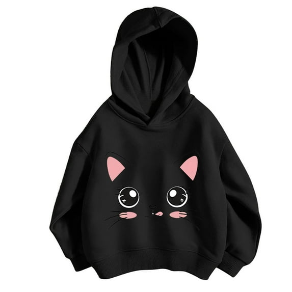 CONFREE Girls Hoodies Long Sleeve Hooded Sweatshirt for Girls Trendy Cute Cat Prints Fashion Preppy Pullover Tops