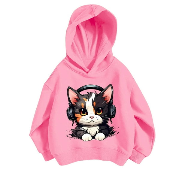 CONFREE Girls Hoodies Long Sleeve Hooded Sweatshirt for Girls Trendy Cute Cat Prints Fashion Preppy Pullover Tops