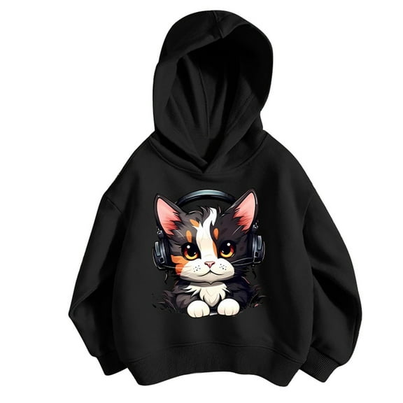 CONFREE Girls Hoodies Long Sleeve Hooded Sweatshirt for Girls Trendy Cute Cat Prints Fashion Preppy Pullover Tops