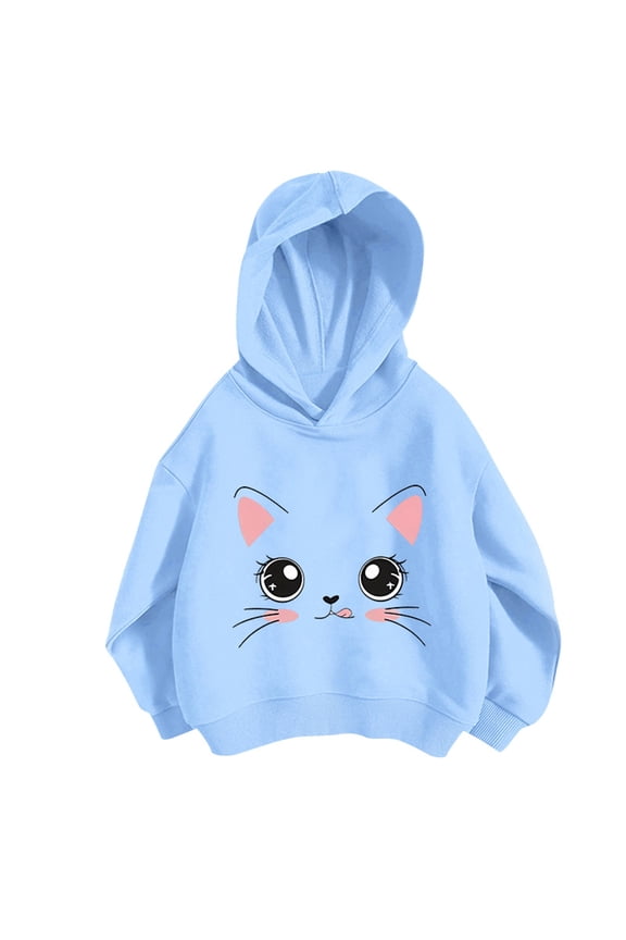 Girls Hoodies Long Sleeve Hooded Sweatshirt for Girls Trendy Cute Cat Prints Fashion Preppy Pullover Tops