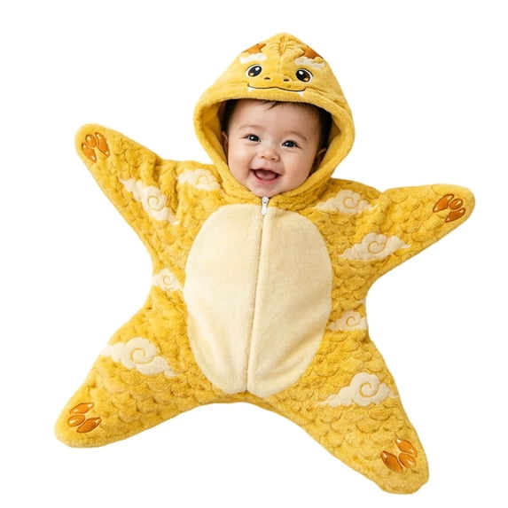 CONFREE Halloween Baby Flannel Hooded Starfish Onesie Zipper Cute Pumpkin Face Graphic Warm Winter Jumpsuit