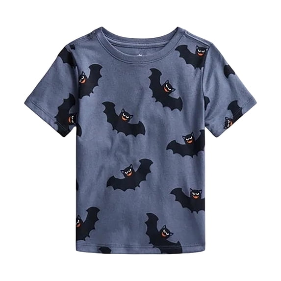 CONFREE Halloween Boys Short Sleeve Tshirts Crew Neck Bat Graphic Soft Hallowmas T-Shirts for Kids
