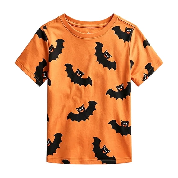 CONFREE Halloween Boys Short Sleeve Tshirts Crew Neck Bat Graphic Soft Hallowmas T-Shirts for Kids