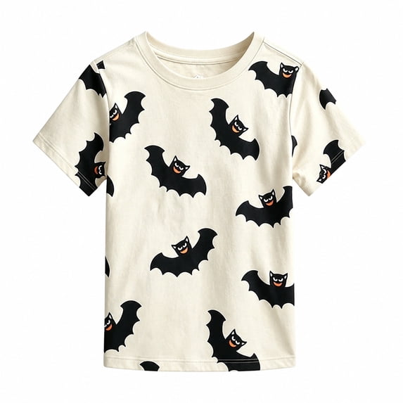 CONFREE Halloween Boys Short Sleeve Tshirts Crew Neck Bat Graphic Soft Hallowmas T-Shirts for Kids
