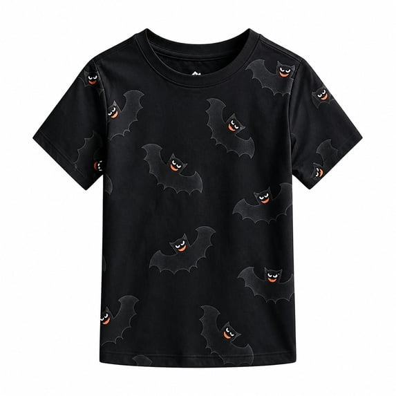 CONFREE Halloween Boys Short Sleeve Tshirts Crew Neck Bat Graphic Soft Hallowmas T-Shirts for Kids