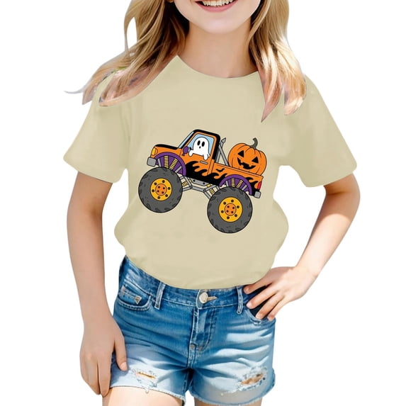 CONFREE Halloween Boys Short Sleeve Tshirts Crew Neck Cartoon Pumpkin Graphic Soft Hallowmas T-Shirts for Kids