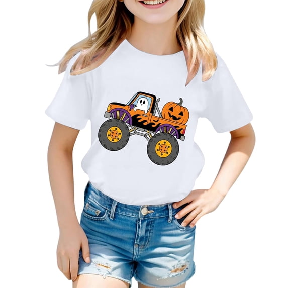 CONFREE Halloween Boys Short Sleeve Tshirts Crew Neck Cartoon Pumpkin Graphic Soft Hallowmas T-Shirts for Kids