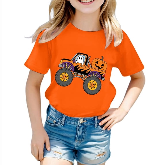 CONFREE Halloween Boys Short Sleeve Tshirts Crew Neck Cartoon Pumpkin Graphic Soft Hallowmas T-Shirts for Kids