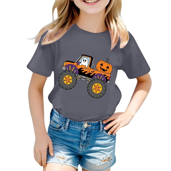 CONFREE Halloween Boys Short Sleeve Tshirts Crew Neck Cartoon Pumpkin Graphic Soft Hallowmas T-Shirts for Kids
