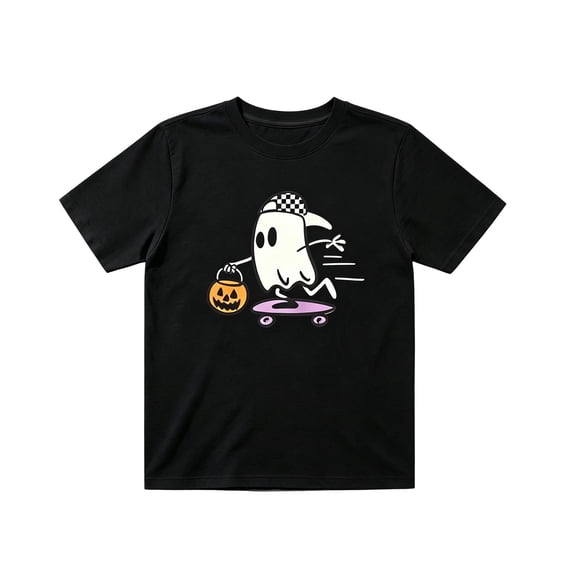 CONFREE Halloween Boys Short Sleeve Tshirts Crew Neck Cute Ghost Graphic Soft Hallowmas T-Shirts for Kids