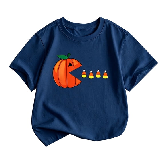 CONFREE Halloween Boys Short Sleeve Tshirts Crew Neck Cute Pumpkin Graphic Soft Hallowmas T-Shirts for Kids