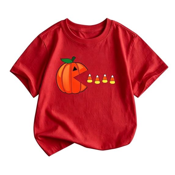 CONFREE Halloween Boys Short Sleeve Tshirts Crew Neck Cute Pumpkin Graphic Soft Hallowmas T-Shirts for Kids