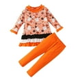 thumbnail image 1 of CONFREE Halloween Clothes Set for Toddler Girl Long Sleeve Cute Pumpkin Print Tops Pants 2Pcs Hallowmas Outfit Set Fall Clothing Set, 1 of 9