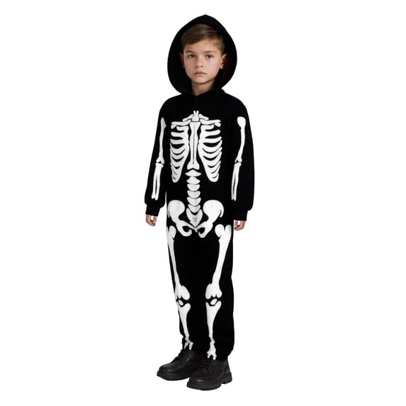 CONFREE Halloween Dress Up For Kids Funny Skeleton Glow In The Dark Hallowmas Party Performance Jumpsuit